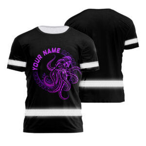 Hi Vis Shirt Reflective Gradient Green Neon Polynesian Tribal Octopus Hawaiian Custom Name Safety Workwear