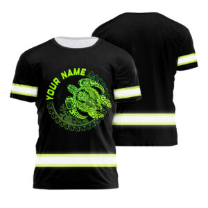 Hi Vis Shirt Reflective Gradient Green Neon Polynesian Tribal Turtle Hawaiian Custom Name Safety Workwear