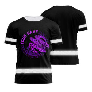 Hi Vis Shirt Reflective Gradient Violet Neon Polynesian Turtle Hawaiian Custom Name Safety Workwear