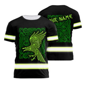 HiVis Shirt Reflective Green Neon Raven Viking Symbol Custom Name Safety Workwear