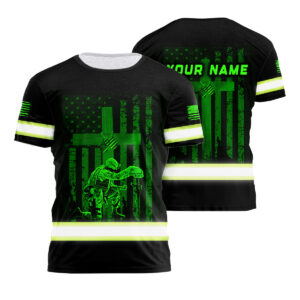 Hi Vis Shirt Reflective USA Flag Jesus Veteran Custom Name Safety Workwear