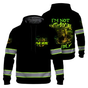 Hi Vis Hoodie Useful Friend High Visibility Reflective Skull Custom Name Safety Workwear
