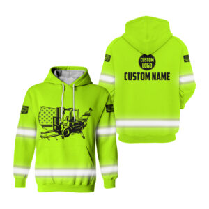 Hi Vis Hoodie Forklift American Flag Yellow Custom Name Safety Workwear Reflective Long Sleeve