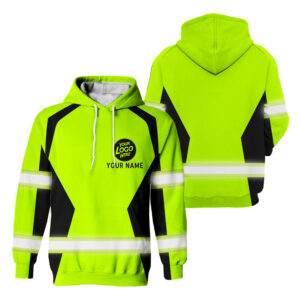 Hi Vis Hoodie Green And Black Custom Name and Logo Industrial Shirt