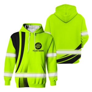 Hi Vis Hoodie Green And Black Custom Name and Logo High-Visibility Shirt
