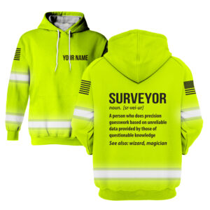 Hi Vis Hoodie Surveyor Definition Yellow Custom Name Logo Company Safety Workwear Reflective Long Sleeve