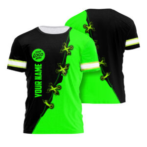Hi Vis Shirt Black And Green 3D Custom Name Logo Company Safety Workwear Reflective Short Sleeve Tshirt For Construction Worker