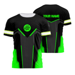 Hi Vis Shirt Black And Green Custom Name Logo Company Safety Workwear Reflective Short Sleeve For Construction Worker