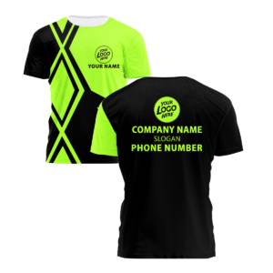 Hi Vis Shirt Geometric Green And Black Uniform Company Custom Name Logo Company Safety Workwear Reflective Short Sleeve Tshirt For Construction Worker