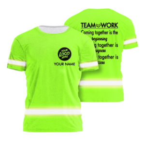 Hi Vis Shirt Team Work Custom Name Logo Company Safety Workwear Reflective Short Sleeve Tshirt For Construction Worker