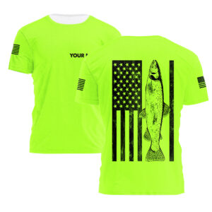 Hi Vis T Shirt Trout American Flag Custom Name Logo Company Safety Workwear Reflective Short Sleeve Tshirt
