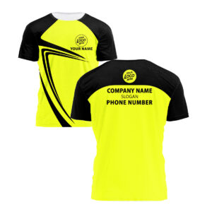 Hi Vis Shirt Yellow And Black Custom Name Logo Company Safety Workwear Reflective Short Sleeve For Construction Worker