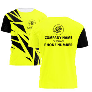 High Visibility Shirt Yellow Black Pattern Custom Name Logo Company Safety Workwear Reflective Short Sleeve Tshirt For Construction Worker