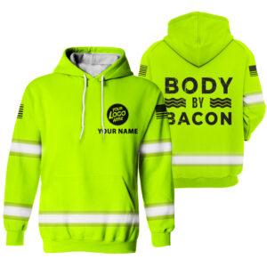 Hi Vis Hoodie Body By Bacon Yellow Custom Name Logo Company Safety Workwear Reflective Long Sleeve For Construction Worker