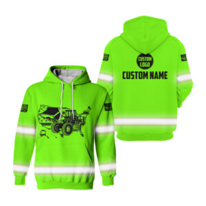 Hi Vis Hoodie Bucket Loader American Flag Green Custom Name Safety Workwear Reflective Long Sleeve