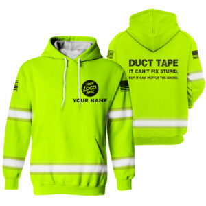 Hi Vis Hoodie Duct Tape Yellow Custom Name Logo Company Safety Workwear Reflective Long Sleeve For Construction Worker