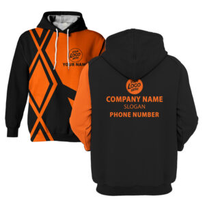 Hi Vis Hoodie Geometric Orange Black Custom Name Logo Company Safety Workwear Reflective Long Sleeve For Construction Worker