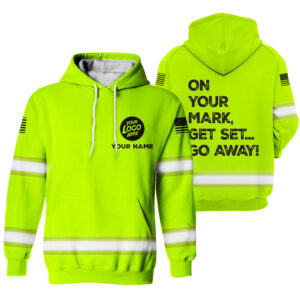 Hi Vis Hoodie Go Away Yellow Custom Name Logo Company Safety Workwear Reflective Long Sleeve For Construction Worker