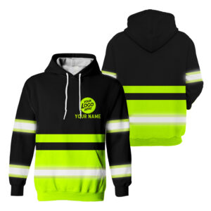 Hi Vis Hoodie Green And Black Custom Name and Logo Jobsite Shirt