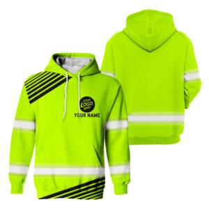 Hi Vis Hoodie Green And Black Custom Name and Logo Reflective Shirt