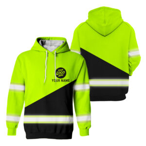 Hi Vis Hoodie Green And Black Custom Name and Logo Contractor Shirt