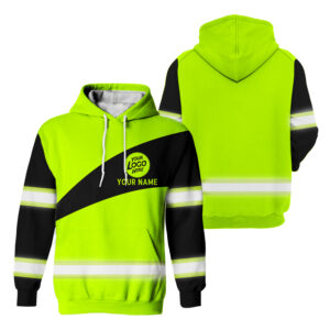 Hi Vis Hoodie Green And Black Custom Name and Logo Construction Shirt