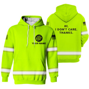 Hi Vis Hoodie I Don't Care Yellow Custom Name Logo Company Safety Workwear Reflective Long Sleeve For Construction Worker