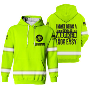 Hi Vis Hoodie I Make A Construction Worker Yellow Custom Name Logo Company Safety Workwear Reflective Long Sleeve For Construction Worker, Hi Vis Shirts Funny
