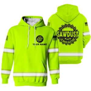 Hi Vis Hoodie Sawdust Yellow Custom Name Logo Company Safety Workwear Reflective Long Sleeve For Construction Worker