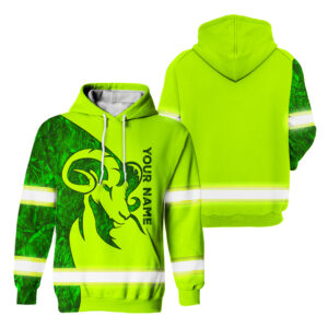 Hi Vis Hoodie Sheep Camo Pattern Custom Name Safety Workwear Reflective Long Sleeve For Hunting Lovers