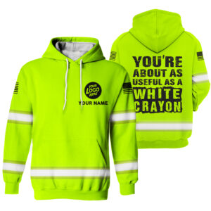 Hi Vis Hoodie White Crayon Yellow Custom Name Logo Company Safety Workwear Reflective Long Sleeve For Construction Worker