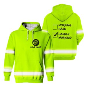 Hi Vis Hoodie Working Hard Yellow Custom Name Logo Company Safety Workwear Reflective Long Sleeve For Construction Worker, Hi Vis Shirts Funny