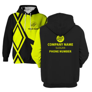 Hi Vis Hoodie Yellow Geometric Black Custom Name Logo Company Safety Workwear Reflective Long Sleeve For Construction Worker