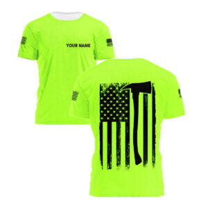 Hi Vis Shirt American Flag Custom Name Logo Company Safety Workwear Reflective Short Sleeve Tshirt For Firefighter