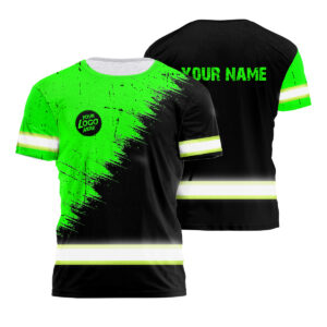 Hi Vis Work Shirt Black And Green Scratch Custom Name Logo Company Safety Workwear Reflective Short Sleeve T shirt For Construction Worker