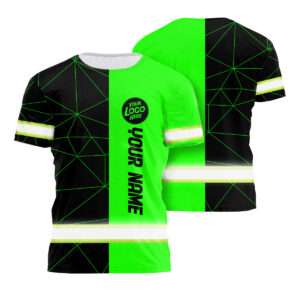 Hi Vis Shirt Black And Green Geometric Custom Name Logo Company Safety Workwear Reflective T Shirt For Construction