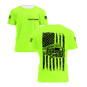 Hi Vis T Shirt Firefighter Truck American Flag Custom Name Logo Company Safety Workwear Reflective Short Sleeve Tshirt For Firefighter
