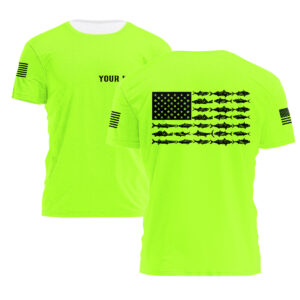 Hi Vis T Shirt Fishing American Flag Custom Name Logo Company Safety Workwear Reflective Short Sleeve Tshirt