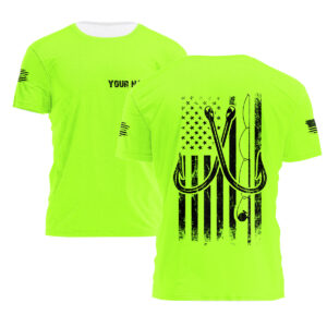 Hi Vis T Shirt Fishing American Flag Custom Name Logo Company Safety Workwear Reflective Short Sleeve Tshirt For Fishing Lover