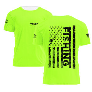 Hi Vis T Shirt Fishing Rod USA Flag Custom Name Logo Company Safety Workwear Reflective Short Sleeve Tshirt For Fishing Lover