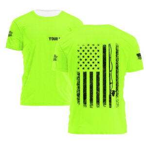 Hi Vis T Shirt Fishing Rod USA Flag Custom Name Logo Company Safety Workwear Reflective Short Sleeve Tshirt For Fishing Lovers