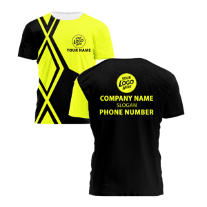 Hi Vis Shirt Geometric Yellow And Black Uniform Company Custom Name Logo Company Safety Workwear Reflective Short Sleeve Tshirt For Construction Worker