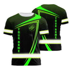 Hi Vis Shirt For Men Green And Black Safety Reflective Company Uniform For Construction Workers