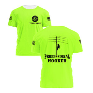 Hi Vis Tee Shirt Lineman Custom Name Logo Company Safety Workwear Reflective Short Sleeve For Electrician, Hi Vis Shirts Funny