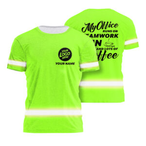 Hi Vis Shirt My Office Teamwork Custom Name Logo Company Safety Workwear Reflective Short Sleeve Tshirt
