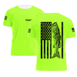 Hi Vis T Shirt Perch Fishing USA Flag Custom Name Logo Company Safety Workwear Reflective Short Sleeve Tshirt For Fishing Lover