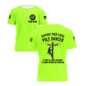 Hi Vis Shirt Support Electrician Green Custom Name Logo Company Safety Workwear Reflective Short Sleeve Tshirt For Lineman