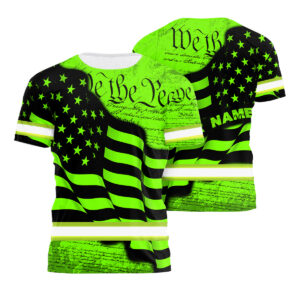 Hi Vis Shirt Reflective Green Neon Pattern Flag Custom Name Safety Workwear For Runners, Cyclists, Patriotic