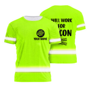 Hi Vis Shirt Will Work For Bacon Custom Name Logo Company Safety Workwear Reflective Short Sleeve Tshirt For Construction