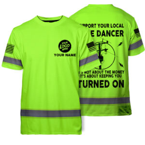 Hi Vis Tee Shirt Lineman Support Local Custom Name Logo Company Safety Workwear Reflective Short Sleeve For Electrician, Hi Vis Shirts Funny